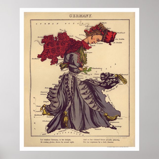 Tyskland Caricature Karta 1868 Poster (Framsidan)