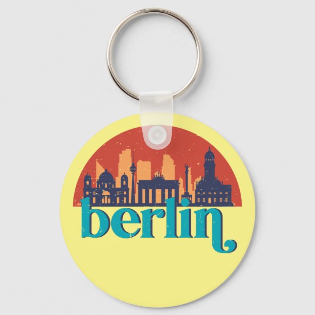 Tyskland City Skyline Retro Cityscape Art Nyckelring (Framsida)