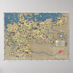 Tyskland, den vackra Vintagen Land Karta Poster