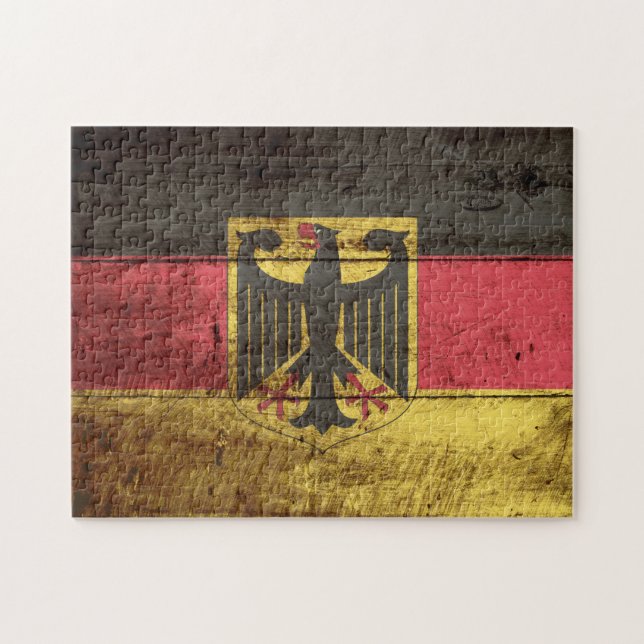 Tyskland flagga på gammalt Wood korn Pussel (Horisontell)