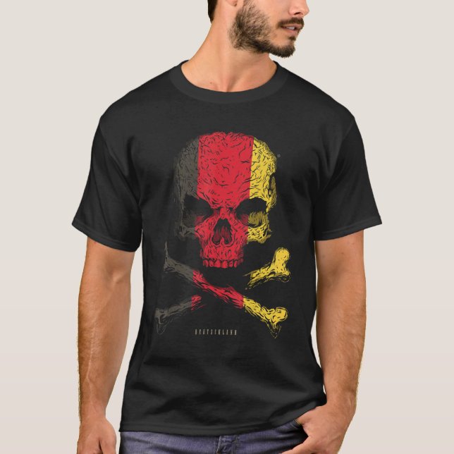 Tyskland Flagga Skullben T Shirt (Framsida)
