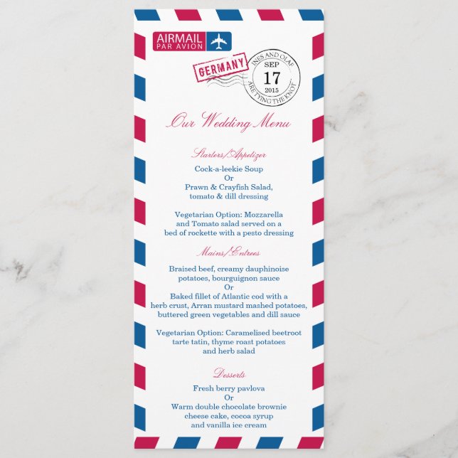 Tyskland Flygpost Bröllopsmottagning Meny (Framsida)