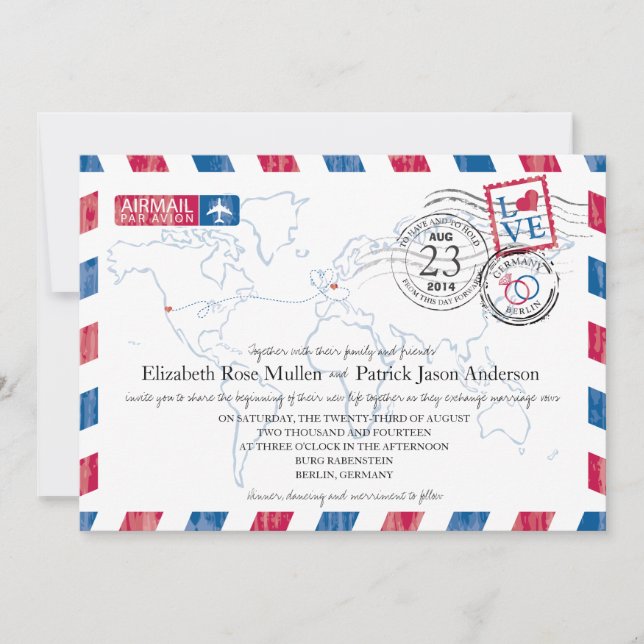 Tyskland inbjudan till Airmail Wedding (Framsida)