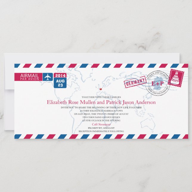 Tyskland inbjudan till Airmail Wedding (Framsida)