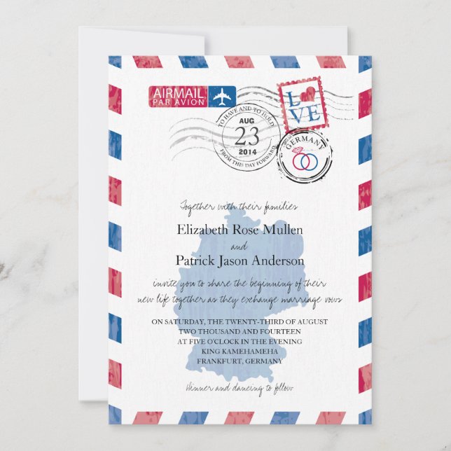 Tyskland inbjudan till Airmail Wedding (Framsida)