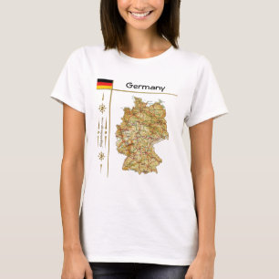 Tyskland Karta + Flagga + Rubrik T-skiva Tee Shirt
