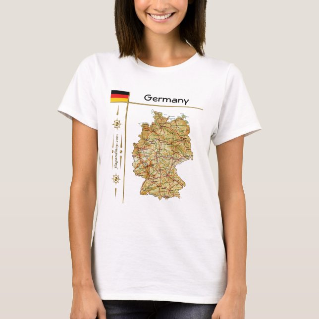 Tyskland Karta + Flagga + Rubrik T-skiva Tröja (Framsida)