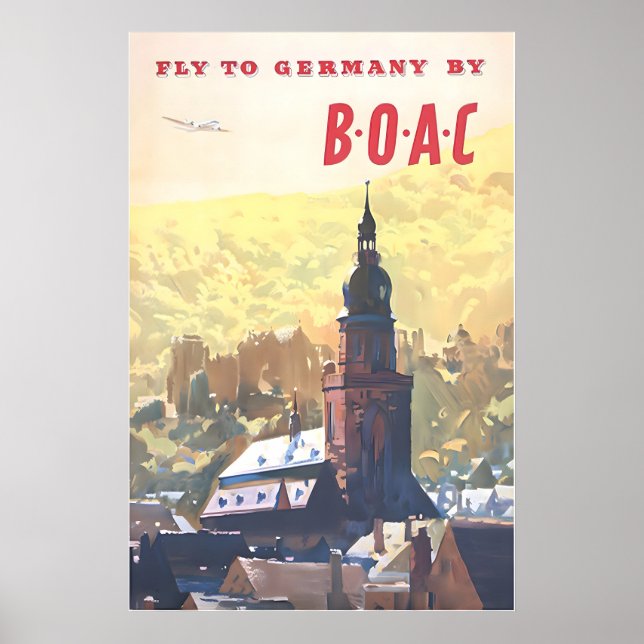 Tyskland Konsttryck Tysk Dekor BOAC Resa Affisch (Framsidan)