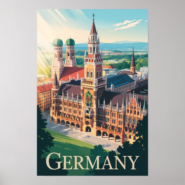 Tyskland München Illustration Resa Konst Vintage Poster (Framsidan)