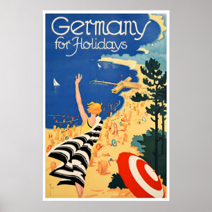 Tyskland Resa Poster Tyska Stränder Konst Vintage