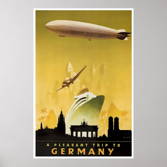 Tyskland Resa Poster Zeppelin Print Tysk Konst (Framsidan)