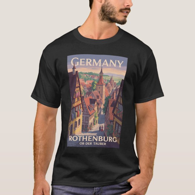 Tyskland Rothenburg ob der Tauber Illustration Art T Shirt (Framsida)