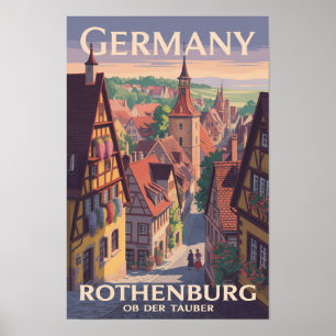 Tyskland Rothenburg ob der Tauber Illustration Kon Poster