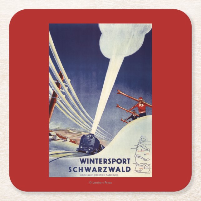 Tyskland - skidåkning i den svart skogen underlägg papper kvadrat (Framsidan)