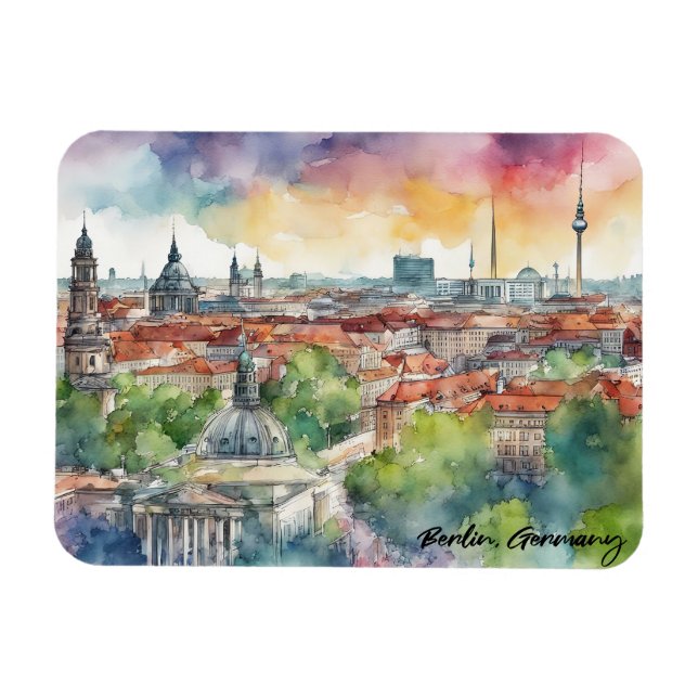 Tyskland Skyline Watercolor för färgat Berlin Magnet (Horisontell)