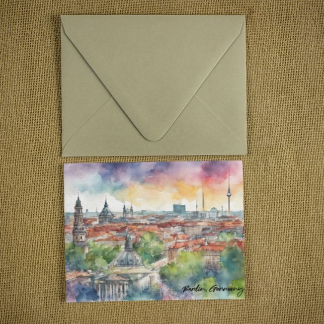 Tyskland Skyline Watercolor för färgat Berlin Vykort (berlin germany city watercolor postcard)