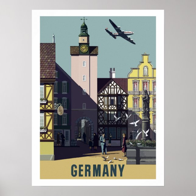 Tyskland, vintage flygplansaffisch poster (Framsidan)