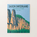 Tyskland Vintage för den schweiziska nationalparke Pussel<br><div class="desc">Konstruktion för vektorgrafik i Sachsen Schweiz. Sachsen Schweiz,  i den tyska fristaten Sachsen,  kännetecknas av sin sandsten sten som drar många sten-klättrar.</div>