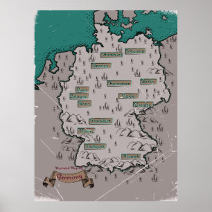 Tyskland Vintage Illustrerad karta Poster