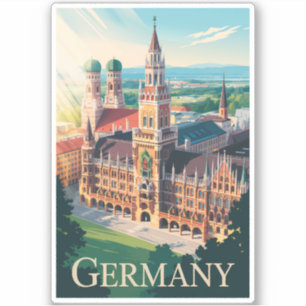 Tyskland Vintagen München Illustration Travel Art Klistermärken
