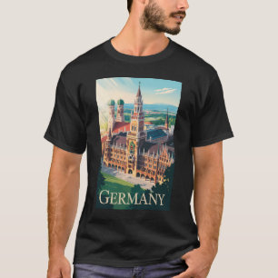 Tyskland Vintagen München Illustration Travel Art T Shirt