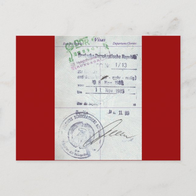 Tyskland visering och inresa till Frimärke från ko Vykort (Framsida)