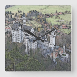 Tysklant vackert Neuschwanstein Castle Fyrkantig Klocka