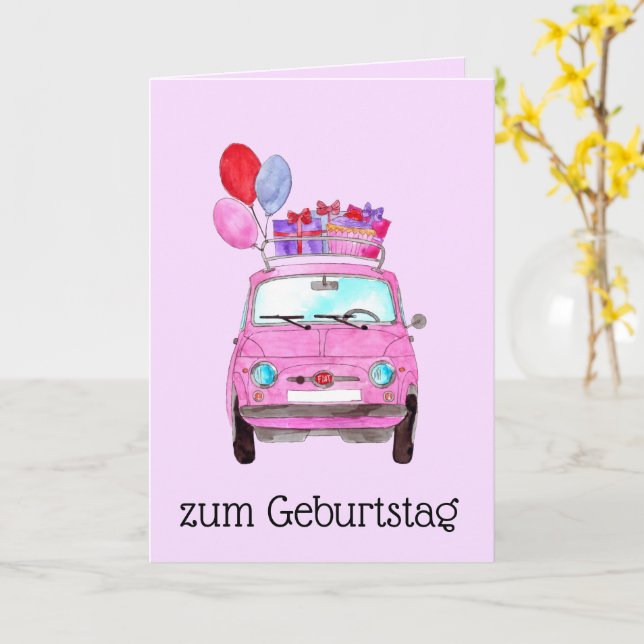 Tyskt födelsedag - Retro Fiat 500-kort Kort (Gul blomma)