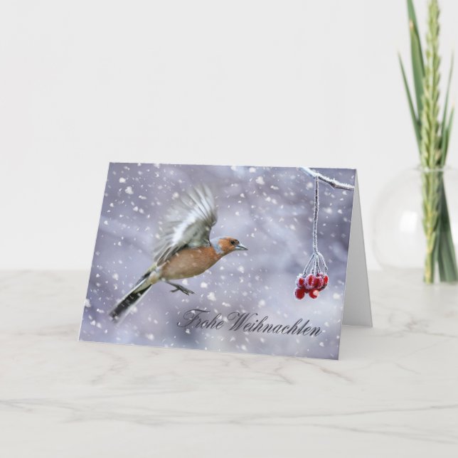 Tyskt julkort med Chaffinch Winter Scener Helgkort (Framsida)