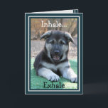 Tyskt schepherd Puppy Funny födelsedagskort Kort<br><div class="desc">Det här roliga födelsedagskortet visar vår berömvärda tyska Shepherd puppy vid namn Myla. Myla öppnar munnen på ett komiskt sätt när hon riktar kortets mottagare till "Inhale...  Exhale". Budskapet därinne säger: "Det är bara ännu en födelsedag. Gå och ta roligt! Grattis på födelsedagen."</div>