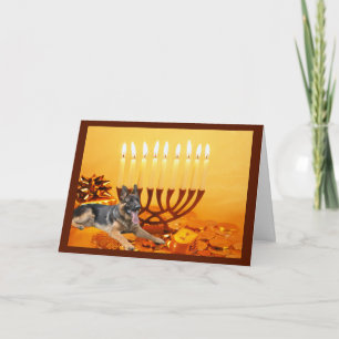 Tyskt Shepherd Chanukah Card Menorah1 Helgkort