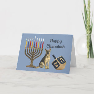 Tyskt Shepherd Chanukah Card Menorah Dreidel1 Helgkort