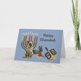 Tyskt Shepherd Chanukah Card Menorah Dreidel1 Helgkort