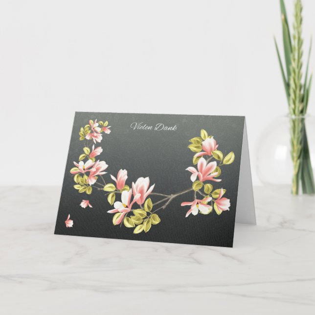 Tyskt tackkort med söt rosa Magnolia (Framsida)