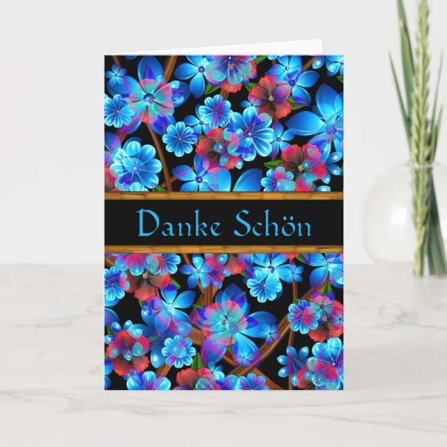 Tyskt tomt tackblåa blommorkort tack kort (Framsida)