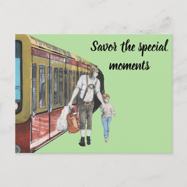 Tyskt vykort för Elf Family Shopping Fantasy Art P (Framsida)