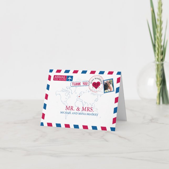 TYSLAND Flygpost Bröllop Tack Kort (Framsida)