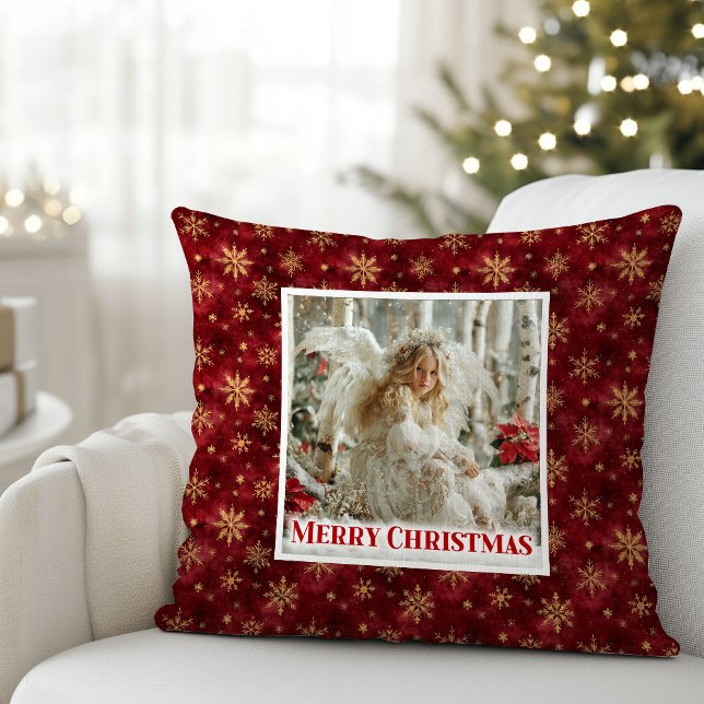 Tyst ängel röd guld jul present kudde (Silent Angel Red Gold Christmas Gift Pillow)
