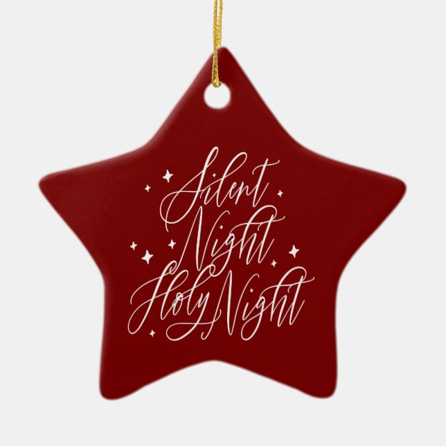 Tyst är natten Helig natt Röd julstjärna Julgransprydnad Keramik (Framsidan)