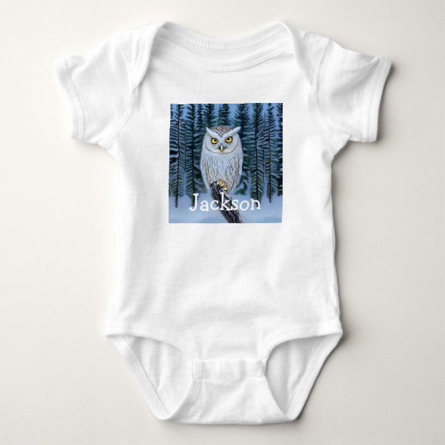 Tyst bevakning - Nordvintern Skogen Grått Uggla T Shirt (Framsida)