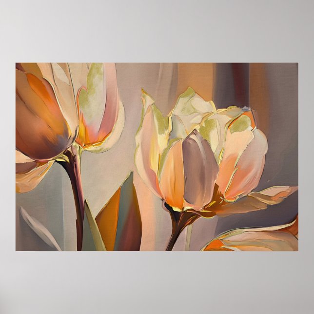 Tyst blomning – Abstrakt tulpaner i mjukt guld Poster (Framsidan)