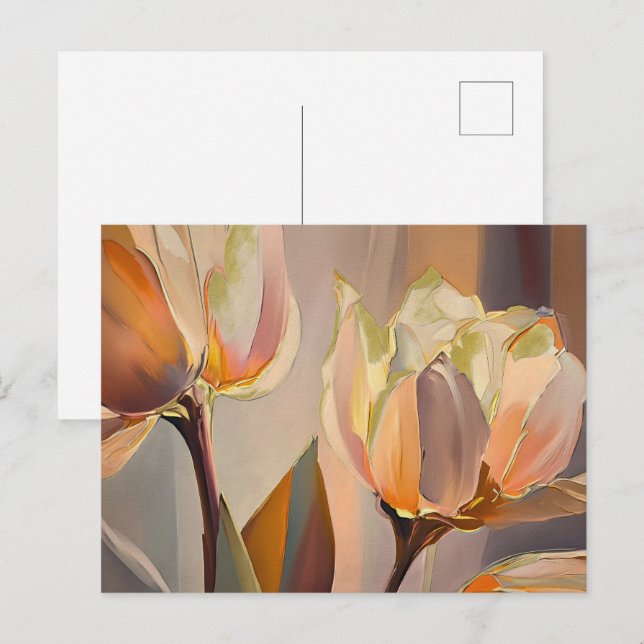 Tyst blomning – Abstrakt tulpaner i mjukt guld Vykort (Fram/baksida)