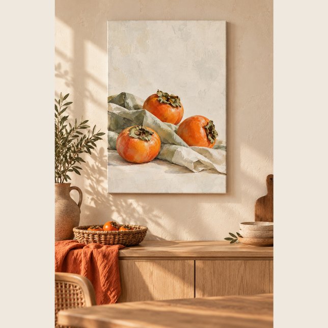 Tyst canvastryck med persimoner (12 x 18 inch unframed canvas print, 0.75 inch depth. Flat printed art. Scene props not included.)