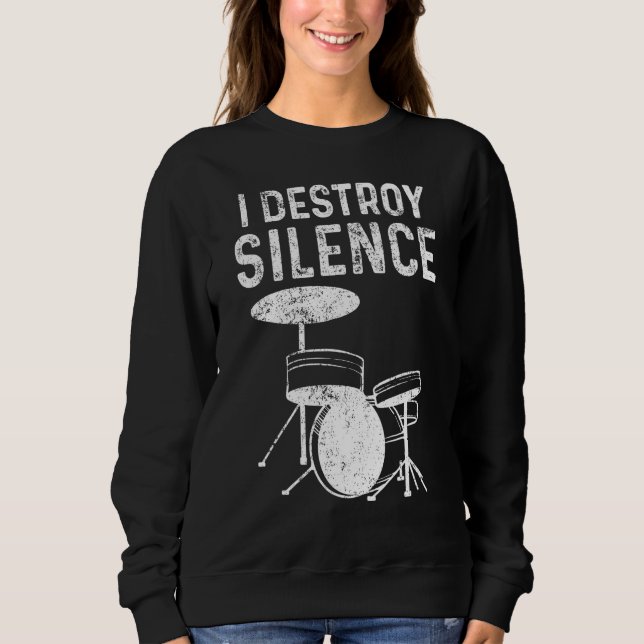 Tyst Destroy Drum Kit Loud Drummers T Shirt (Framsida)