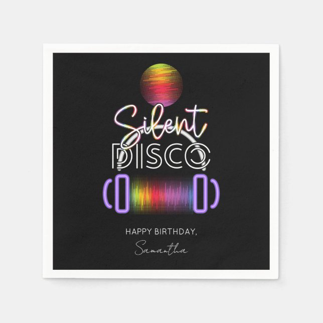 Tyst Disco Neon Hörlurar Vuxen Födelsedagsfest Pappersservett (Framsidan)