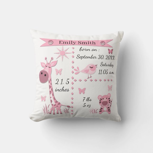 Tyst djungeldjur i mjuk rosa för en flicka. kudde (Framsida)