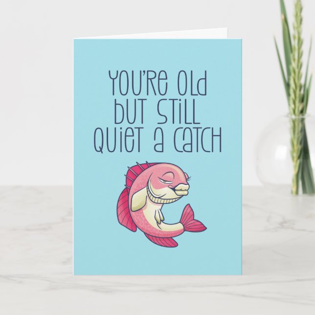 Tyst en katch Cute Fishing Pun Funny Birthday Kort (Framsida)