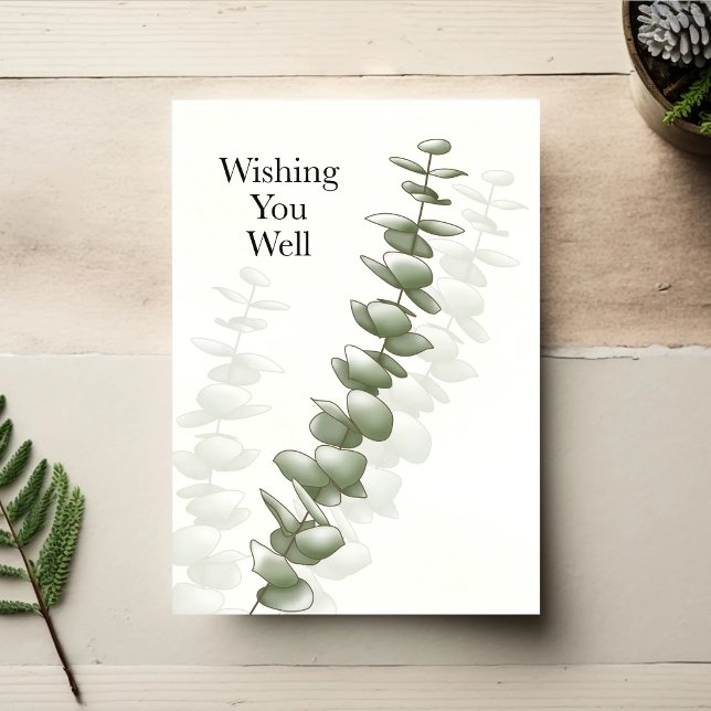 Tyst Eukalyptus — Minimal Sjukskriven Kort (Printable get well card with minimal illustration and design.)