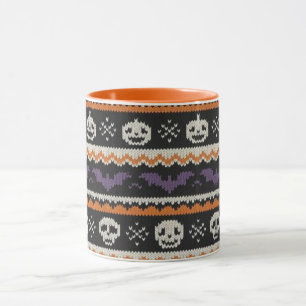 Tyst, fair-isle/colorwork Halloween-skalle & fladd Mugg