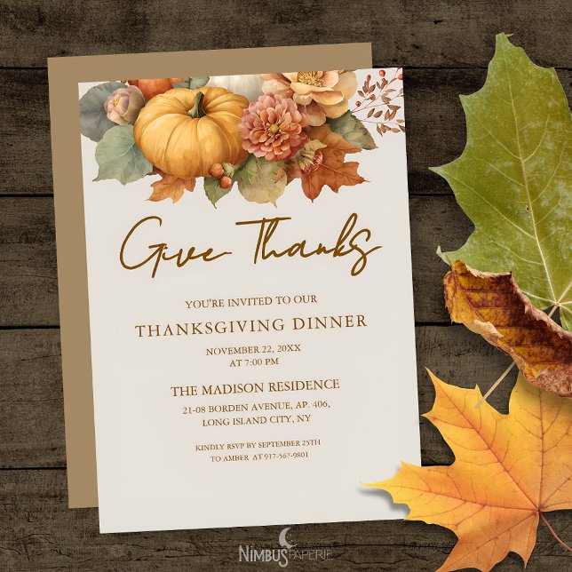 Tyst floral tackkort för Thanksgiving-middag  Julkort (Skapare uppladdad)